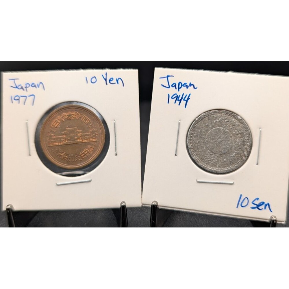 2‑Coin Bundle – Japan 1977 10 Yen & 1944 10 Sen
